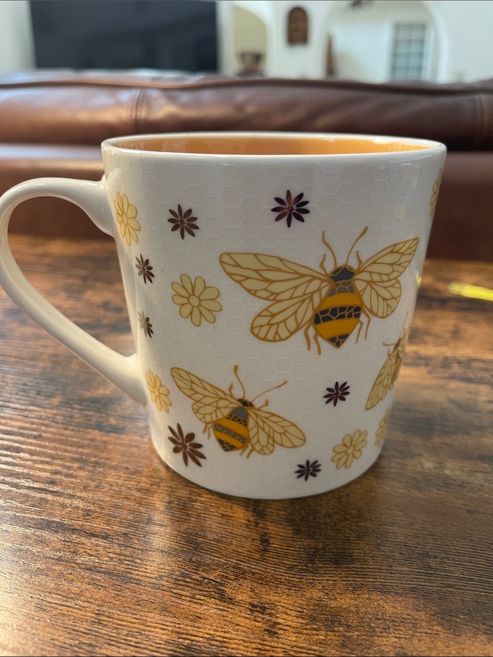 Heartland Hive Honeybee XL Ceramic Coffee Mug in Yellow and White
